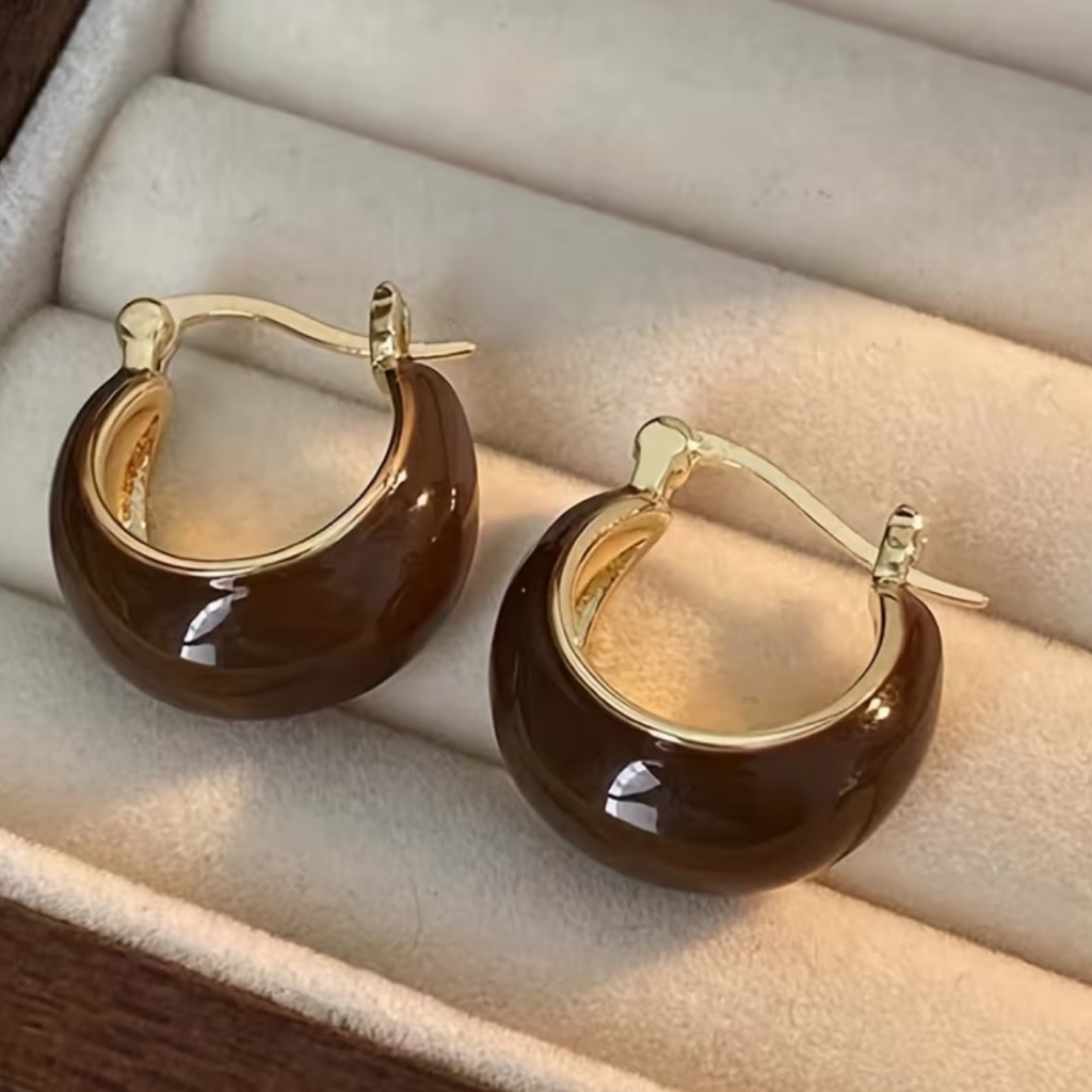 Gold & Brown Enamel Hoop Earrings - Women’s Jewelry